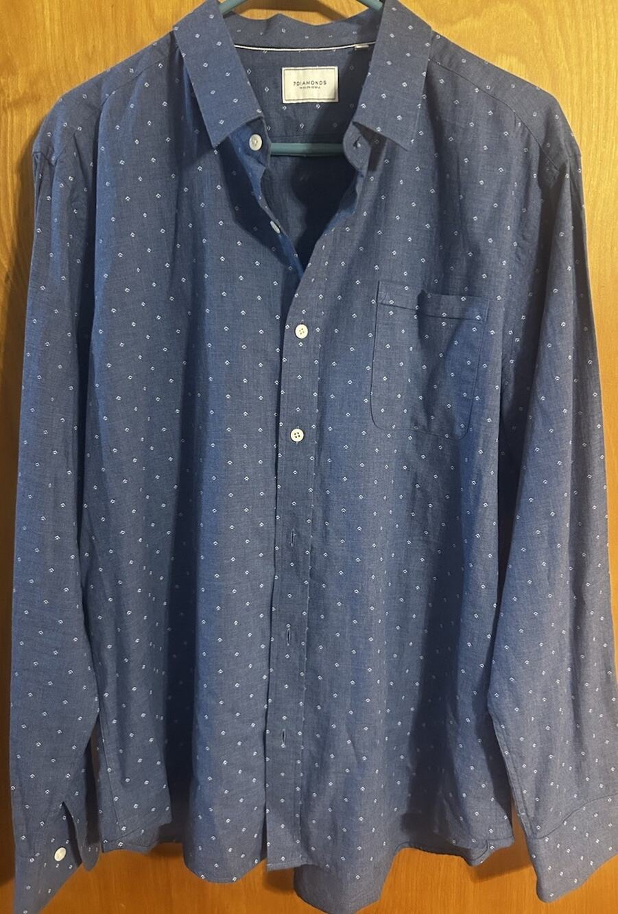 7 Diamonds Shirt Mens Extra Large Blue Button Up Long Sleeve